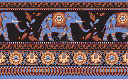 印度-印度-大象无缝边框