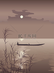 船上背景背景图片_矢量图船上反对月亮湖
