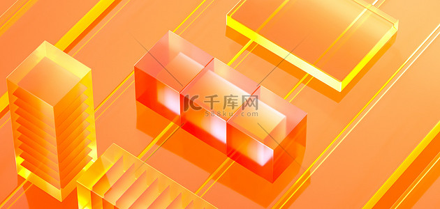 立方体背景图片_C4D玻璃立方体橙色质感背景