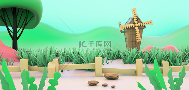 c4d树木背景图片_春天场景绿色C4D 背景