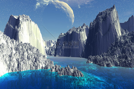 宇宙岩石背景图片_幻想外星人的星球。岩石和月亮