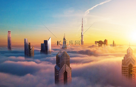 迪拜日落全景市中心的云层覆盖着云。迪拜是超现代的城市 uae, 国际化的大都市。非常高的分辨率图像