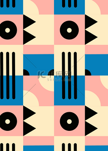 复古几何抽象背景图片_复古几何包豪斯抽象粉色蓝色背景