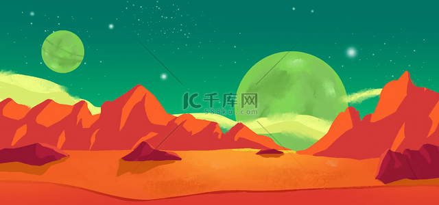 土星卡通山脉沙漠背景