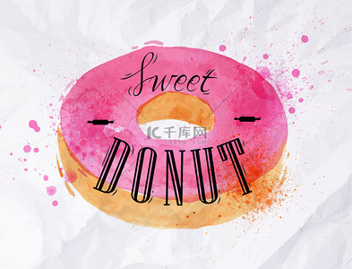 手绘甜甜圈背景背景图片_甜甜圈水彩海报
