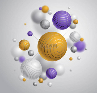 3d写实背景图片_写实的线形球体矢量图解，带线条和深度的漂亮球体的抽象背景，3D球体设计概念艺术.