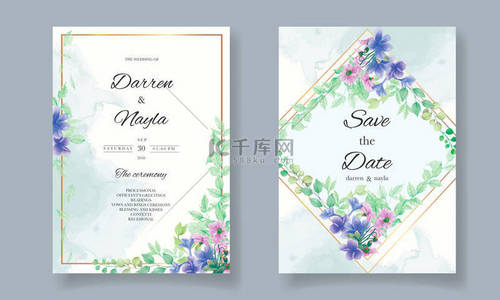 花式背景图片_花式婚宴请贴有典雅的花朵和水彩画