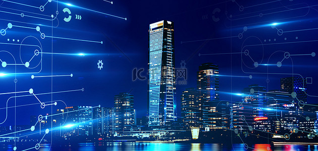 建筑城市海报背景图片_商务城市蓝色大气商务城市海报背景