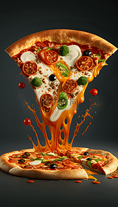 披萨背景图片_披萨美食美味飞溅立体食物