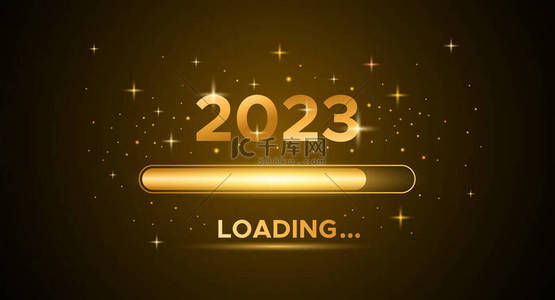 vector背景图片_Happy new year banner with 2023 loading. Holiday vector illustration of Golden numbers 2023 background. vector illustration
