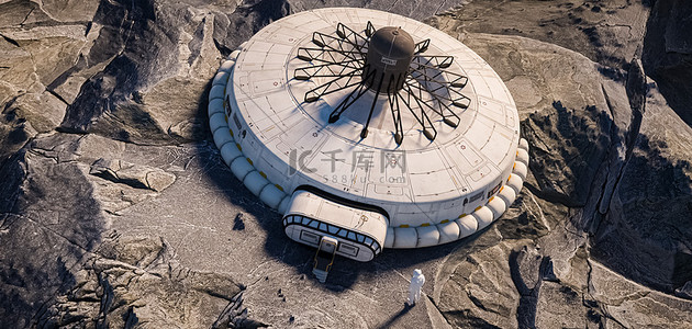 月球背景图片_立体3D太空建筑C4D立体背景