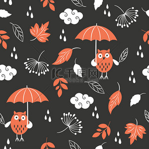 黑色的雨伞背景图片_无缝模式。秋天.