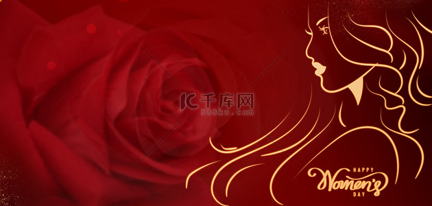 女王节女王节背景图片_女神节玫瑰唯美线条背景