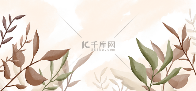手绘蓝花背景图片_秋季叶子水彩风格