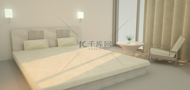 小清新暖色背景图片_室内设计床暖色立体空间简约小清新