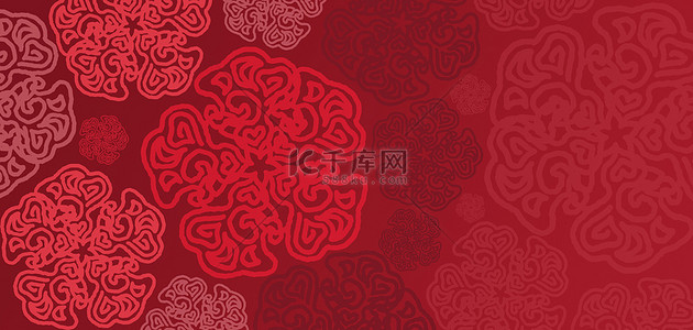 中国风桃花红色扁平线条