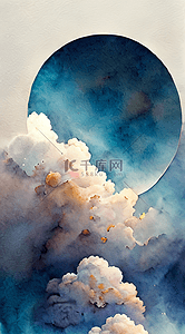 云和月亮背景图片_水彩云朵唯美云和月