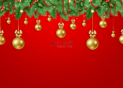 装饰球球背景图片_红色圣诞节圣诞装饰背景