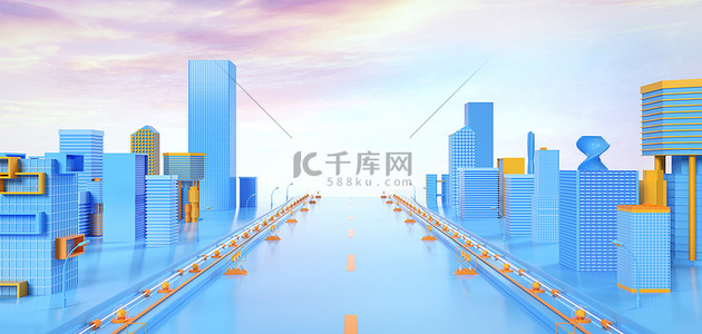 c4d电商展台背景图片_C4D电商蓝色卡通大促海报