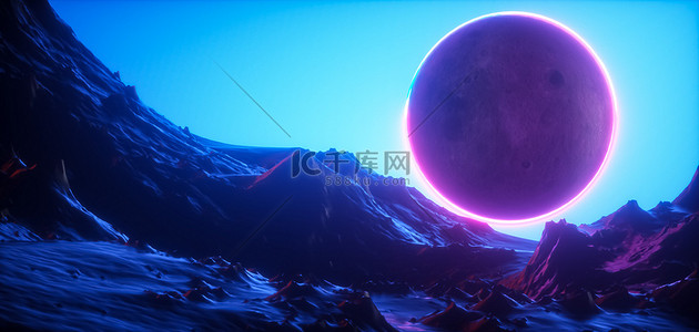 星球几何背景图片_科幻立体太空空间霓虹渐变C4D背景素材