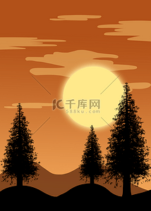 北凉背景图片_日落阴影高耸树木天空背景