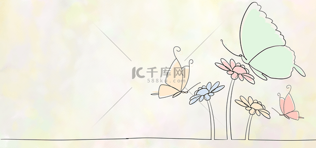卡通粉色婚礼背景图片_蝴蝶线条可爱涂鸦艺术背景