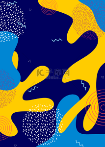 线条曲线孟菲斯抽象蓝色黄色背景
