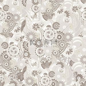 Floral pastel light brown background. Seamless texture with flow