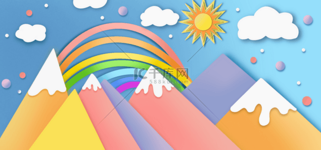 图标装饰图案背景图片_山和天空彩虹纸艺术抽象背景