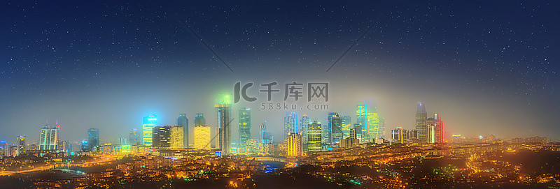 全景图背景图片_伊斯坦布尔和博斯普鲁斯海峡大桥夜景全景图