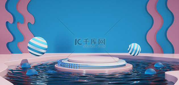 c4d背景夏天背景图片_夏天展台蓝色C4D背景