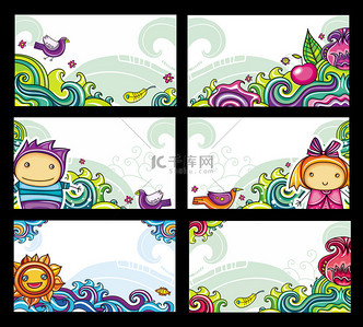 剪贴画鸟背景图片_五颜六色的花卉卡设置 (花卉系列)