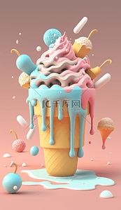 冰激凌夏季背景图片_彩色冰激凌3D立体美食