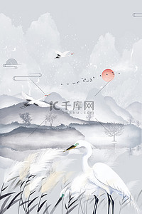 白露白鹭中国风简约大气传统节气白露山水