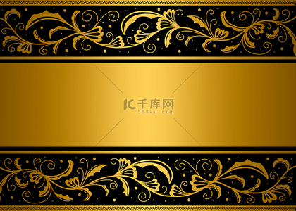 古典纹理花背景图片_花纹图案抽象金色边框背景