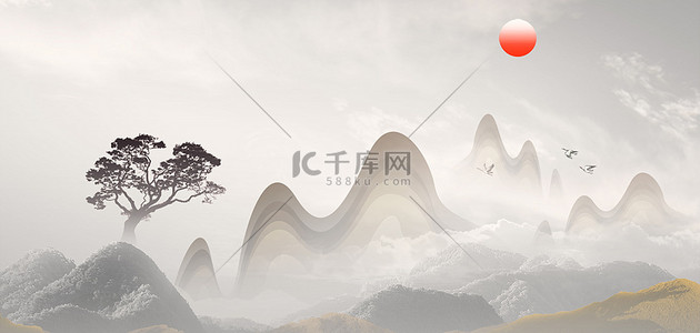 中国风松树山脉云海活动背景