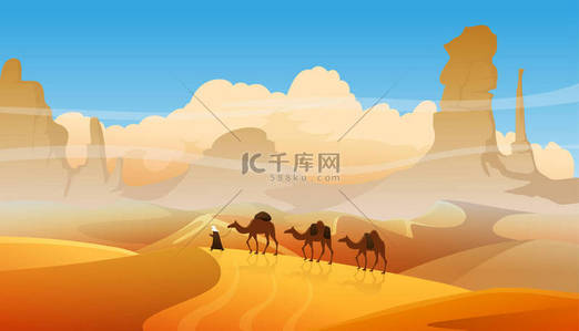 埃及金色背景图片_沙漠沙丘矢量埃及风景背景.