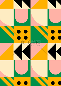 简单方块背景背景图片_复古几何包豪斯抽象绿色橙色背景