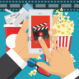 矢量电影票背景图片_线订购的电影票。智能手机应用程序。矢量 