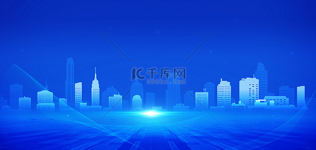 商务城市蓝色背景图片_科技城市蓝色商务