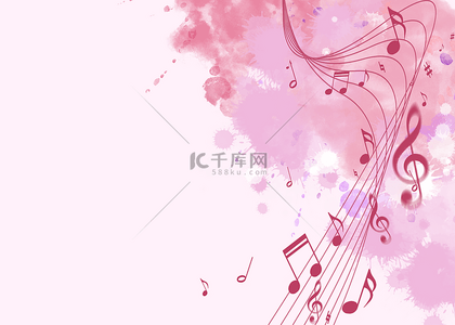 音乐元素背景图片_音符晕染花纹粉色水彩背景