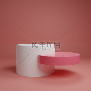 主题展背景图片_白色粉红的乳胶产品放在背景上.抽象的最小几何概念。演播台平台主题。展商营销演示阶段.3D插图渲染图形设计