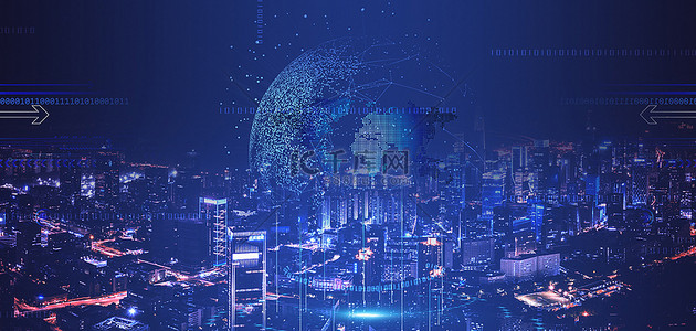城市科技背景图片_科技数据蓝色商务风科技背景