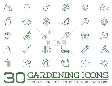 绿色苹果背景图片_Set of 30 Garden and Farm Elements