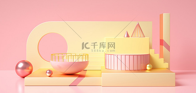 粉色展示台c4d背景图片_极简粉色展示台c4d