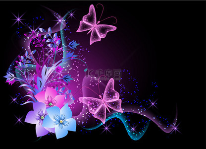 喷背景图片_以鲜花、 烟与蝴蝶背景