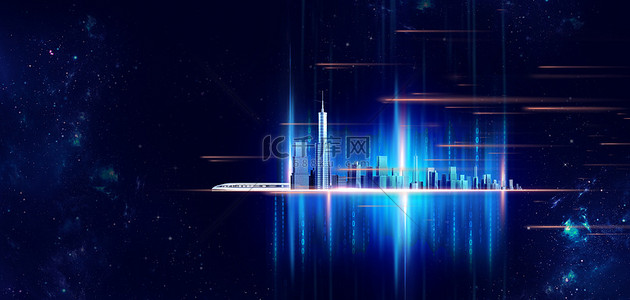 蓝色科技感星空背景图片_城市科技星空蓝色商务背景