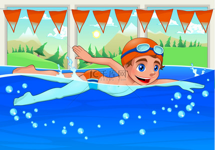 儿童游泳背景图片_在游泳池里的年轻游泳运动员.