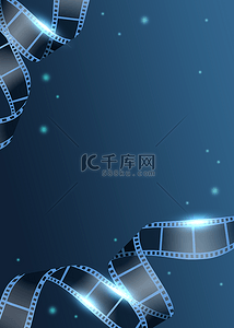 视频框电影背景图片_电影胶卷创意简约质感光效蓝色背景
