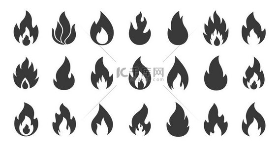 火焰图标简单的火焰轮廓黑色轮廓警告最小标志收集有关燃料和热产品的孤立信息符号篝火或易燃液体矢量火焰轮廓集火焰图标简单的火焰轮廓黑色轮廓